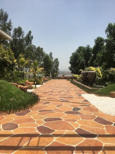 Decorative stamped concrete pathway