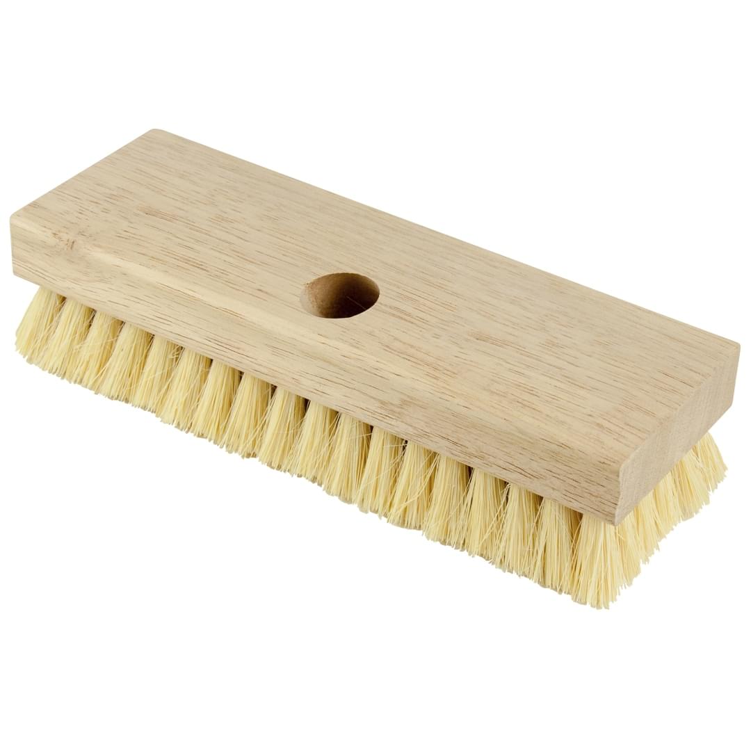 Stiff-bristle acid scrub brush for cleaning and texturing decorative concrete.