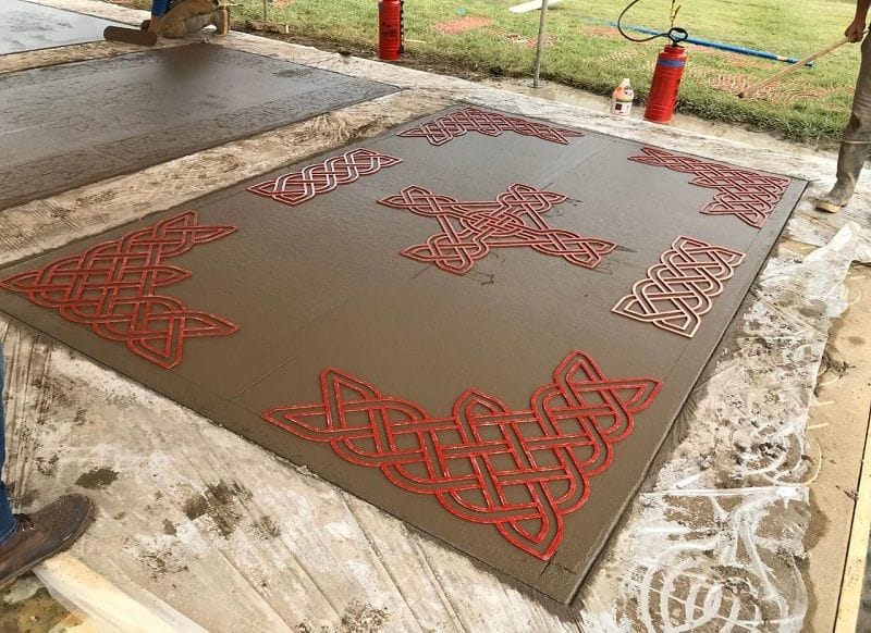 Designer stencil flooring installation by Hi-Crete