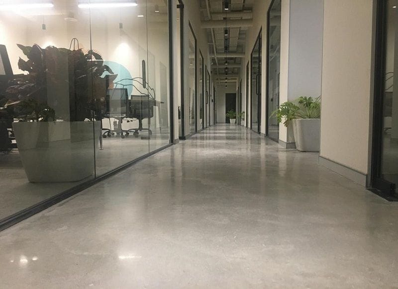 Reflective polished concrete interior floor