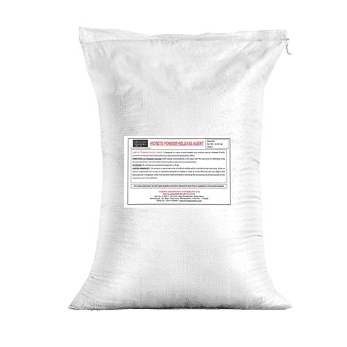 Hicrete Powder Release Agent container on a textured concrete surface in Pune, India.