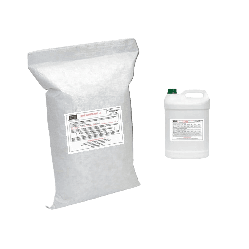 Hicrete Spray Coat Mix, a two-part sprayable concrete resurfacer for repairing concrete surfaces.